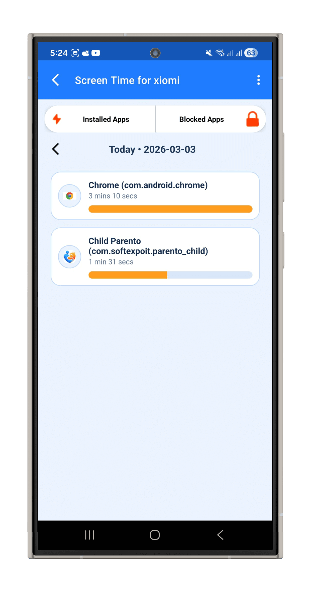 Android screen time summary