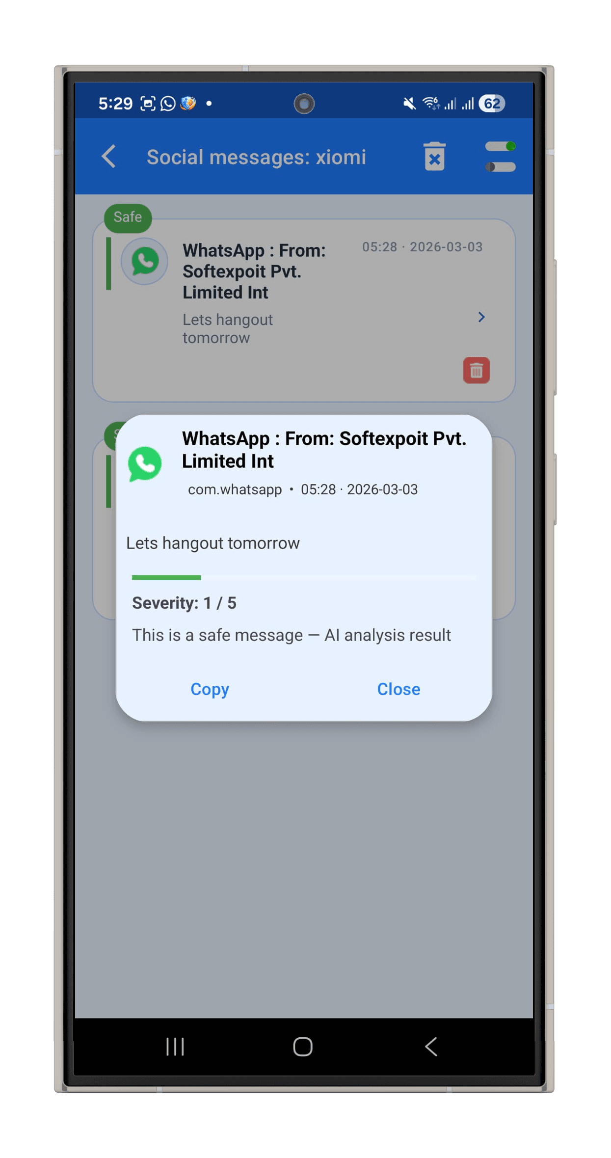 Android social message alerts