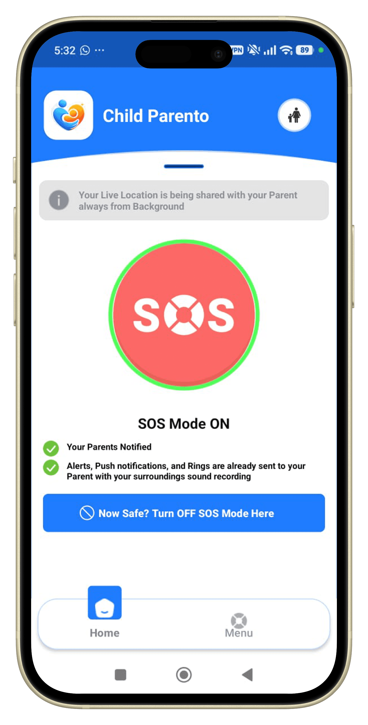 Android child SOS mode