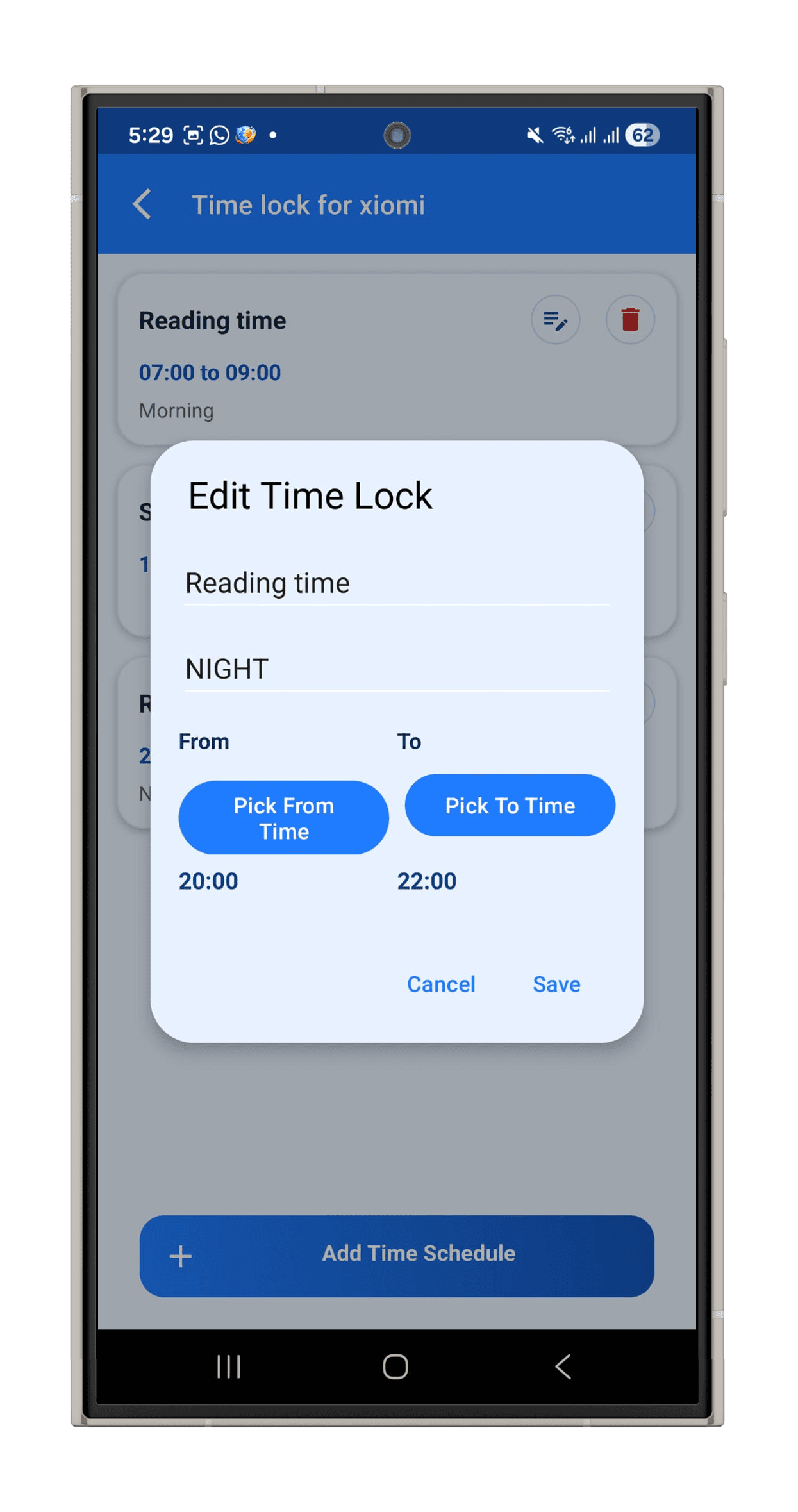 Android edit time lock