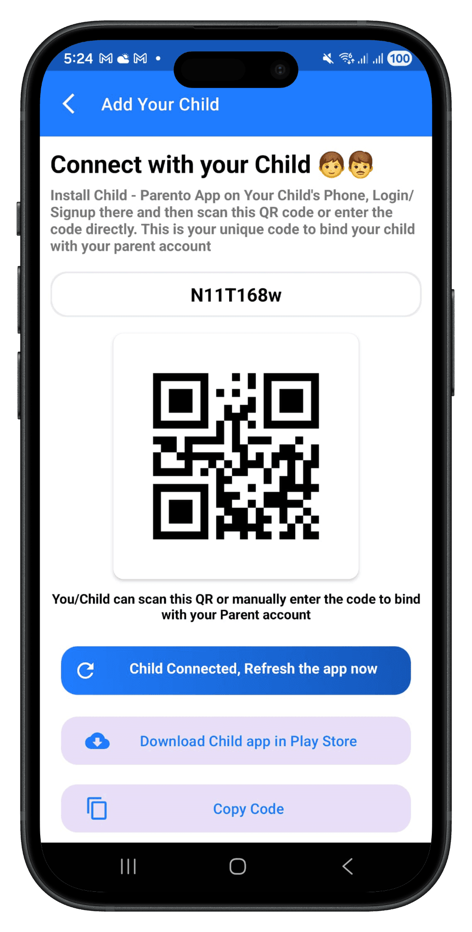 Share Pairing Code or QR