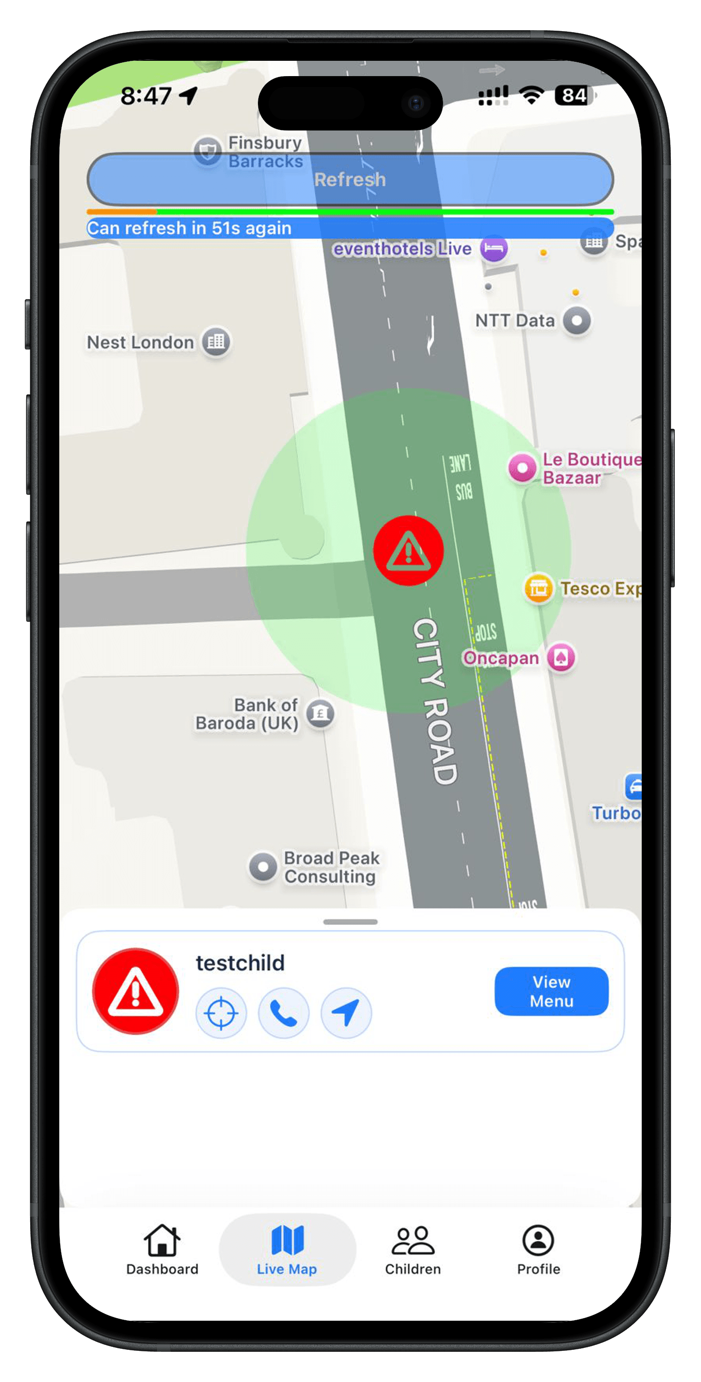 iOS live map with SOS alert