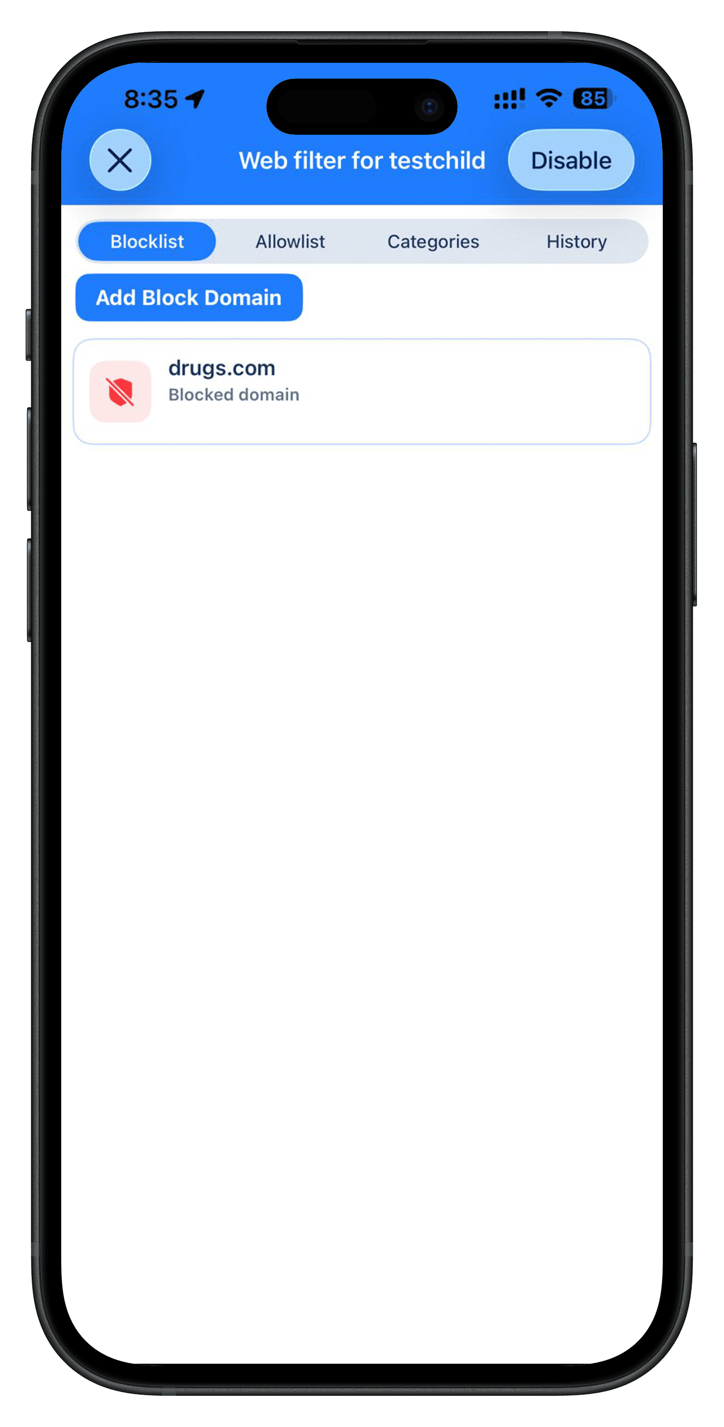 iOS web filter blocklist